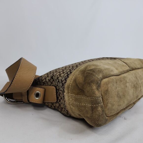 Coach Signature C Jacquard Suede Hobo Shoulder Bag Purse Tan Brown F10945 - Picture 7 of 16